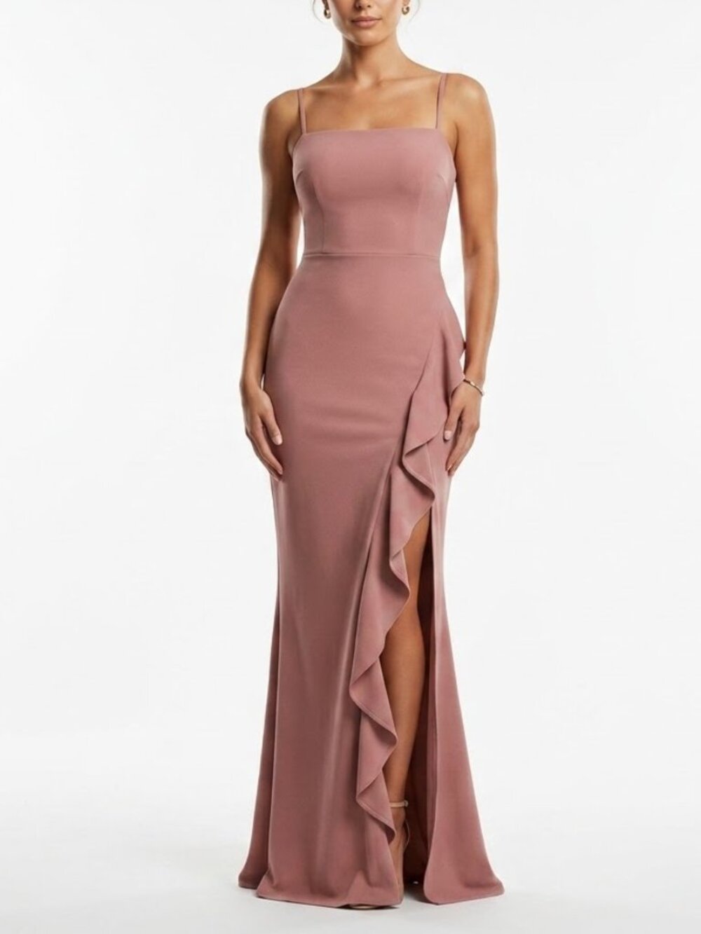 Windsor Coquette Mauve Ruffle Slit Maxi Dress Criss Cross Back Evening Small
